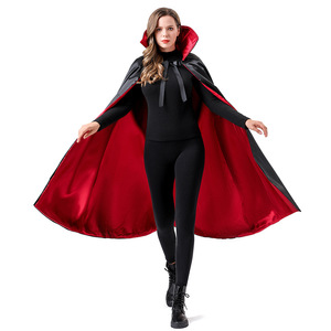 Costume de cape de mort pour femme adulte, Halloween, cosplay, noir et rouge réversible, costume de scène - Product Image 5