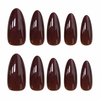 Faux ongles à presser longs et amande en forme d'ongle, rouge bordeaux scintillant, élégants et portables pour les fêtes et la manucure quotidienne
