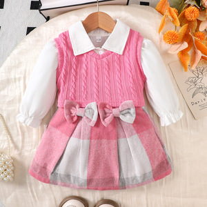 新しいカジュアル韓国風女の子<span class=keywords><strong>3</strong></span>点セット 長袖シャツ+セーターベスト+スカート 女の子服セット ニットの服 ベビー服 - Product Image 4