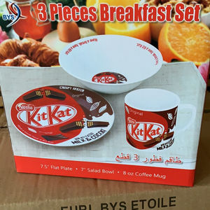 Vajilla de cerámica blanca con dibujos animados para niños, juego de cena para <span class=keywords><strong>desayuno</strong></span> con plato, Bol, taza, 3 uds. - Product Image 4