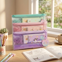Nouvel ensemble de papeterie pour filles, grande capacité, classeur à fermeture éclair en PVC, trousse à crayons transparente double face, fournitures scolaires en gros