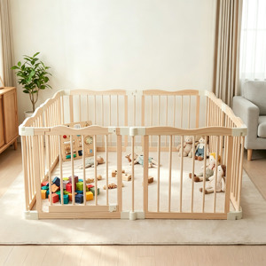 Parc de jeu pour bébé en bois personnalisable, clôture de sécurité en bois avec barrière de sécurité, aire de jeux robuste pour bébés et tout-petits - Product Image 2