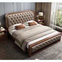 Ensemble de meubles de chambre à coucher en bois massif de haute qualité, cadre de lit en bois massif, lit double en bois avec tête de lit, table à tiroirs