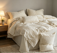 Ensemble de housse de couette en coton tissé imprimé à motif végétal, bordé de dentelle brodée, 100% coton, 400TC, style européen et américain