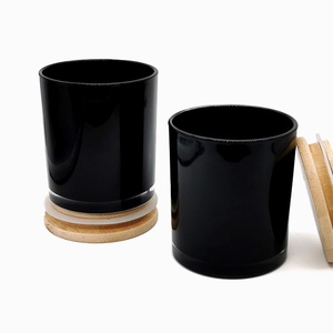 A07P Wholesale Black Shiny Glossy Polished Empty <strong>Glass</strong> Jars <strong>Candle</strong> <strong>Holders</strong> For Making <strong>Candles</strong> - Product Image 2