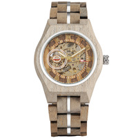 Montre mécanique en bois et verre ajouré de style rétro, design unique et de haute qualité, pour homme - Vente en gros