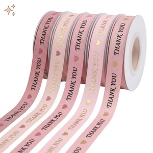 High Quality 100% Polyester Grosgrain Ribbon Custom 3D Logo Embossed Gold Foil Printed Ribbon for Gift <b>Box</b> Packing - Product Image 6