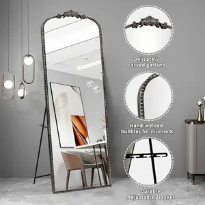 Miroir pleine longueur baroque vintage orné 71 ''x 30'' verre HD Image claire Film antidéflagrant cadre en métal décoration à bulles gratuite - Product Image 2