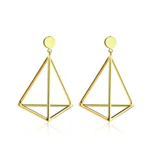 Boucles d'oreilles en forme de pyramides 3D, pendants d'oreilles couleur or, longues boucles d'oreilles pour femmes, bijoux de mode Pendientes Brincos