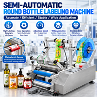 Applicateur d'étiquettes semi-automatique pour contenants cylindriques, compatible avec l'étiquetage des bouteilles coniques pour les lignes de production de produits chimiques quotidiens