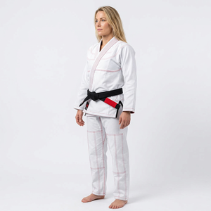 Conjunto de Kimono Blanco para BJJ con Costuras Rojas y Cinturón Negro, Ropa de Entrenamiento de Artes Marciales, Jiu Jitsu - Product Image 4