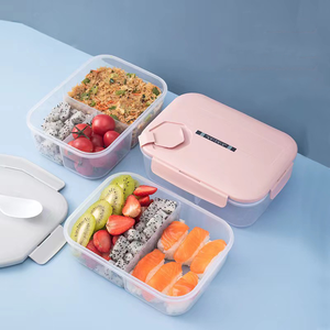 Free Cutlery Leak Free Custom Logo 3 Compartment Insulated Plastic Omie Tiffin Boxes Food Bento Lunch Box For Kids School Girls