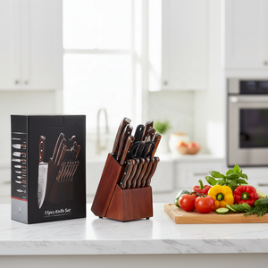 Ensemble de couteaux de cuisine 15 pièces en acier inoxydable 3Cr13 forgé avec bloc de rangement, manche en <span class=keywords><strong>bois</strong></span> coloré, support pour <span class=keywords><strong>ciseaux</strong></span>, <span class=keywords><strong>coffret</strong></span> cadeau pour usage domestique - Product Image 6
