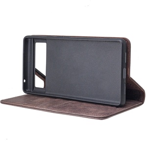 Folio design brown couleur véritable téléphone en cuir folio boîte mobile téléphone portefeuille pour google <span class=keywords><strong>pixel</strong></span> <span class=keywords><strong>6</strong></span> cas - Product Image 3