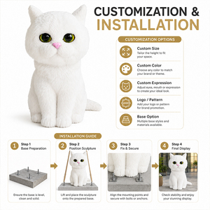 Escultura de Gato Blanco de Fibra de Vidrio Personalizada, Estatua de Animal de Tamaño Real para Jardín, Decoración de Exteriores, Paisajismo de Parques, Fabricante OEM - Product Image 3