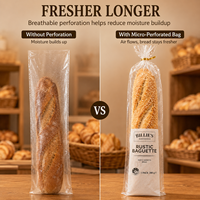 Sacs à baguette en BOPP transparent micro-perforés avec logo personnalisé pour boulangerie, emballage plastique