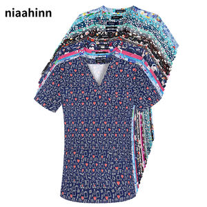 Uniforme de enfermera, uniformes de trabajo para mujer, Top de manga corta con cuello en V, estampado de dibujos animados, Hospital Dental, salón de belleza, ropa de trabajo para mascotas, camisetas - Product Image 1