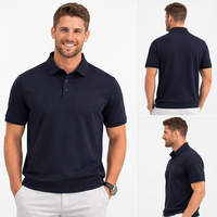 Fabricant de vêtements, design bleu marine, délavé à l'acide, coupe ample, couleur unie, polos personnalisés avec logo brodé