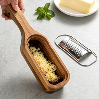 Râpe à fromage manuelle antidérapante en bois d'acacia avec boîte de rangement à fond plat, zester en acier inoxydable pour citron, fromage, truffes, usage domestique