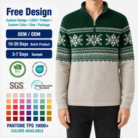 Hochwertiger Herren Fair Isle Strickpullover mit Viertelreißverschluss Schneeflocken-Farbblock Langarm-Pullover OEM ODM Fabrik Maßanfertigung