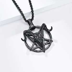 Collier Pendentif Pentagramme Chèvre <span class=keywords><strong>Satanique</strong></span> Vintage pour Homme en Acier Inoxydable, Style Gothique Urbain Hip Hop, Chaîne de Pull Quotidienne, Bijou Cadeau - Product Image 1