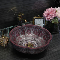 Lavabos de Cerámica con Forma de Flores en Oferta, Lavabo de Porcelana Estilo Rústico para Baño, Lavabo Sobre Encimera