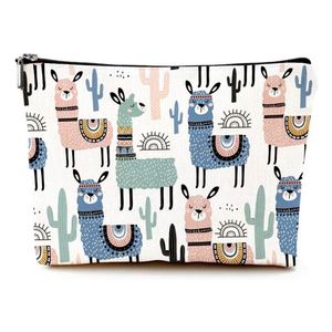 Bolsa de Maquillaje Impermeable de Lino con Diseño de Dibujos Animados, Bolsa de Aseo de Viaje con Cierre para Mujer - Product Image 1