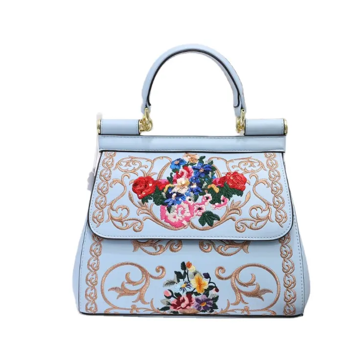 Flowers Embroidered Classic Design Kid Girl Hand Bag Mini Lady Handbag Tote Handbags for Women