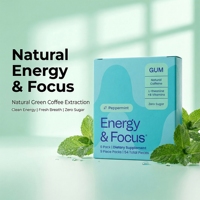 Vente en gros de gommes énergétiques fonctionnelles personnalisées, gommes énergie et concentration, vitamines B6 B12, menthe poivrée, rafraîchissantes, sans sucre, ODM
