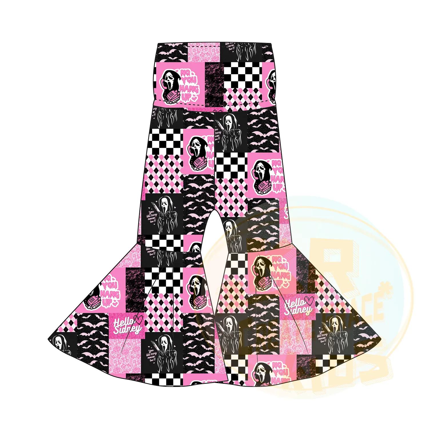 Fabrication de vêtements élégants pour tout-petits Imprimer Cheval Poker Crâne Étoile Bottes Plaid Taille Haute Flares Pantalon Filles Cloche Bas Pantalon