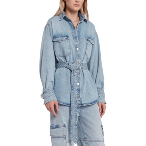 เสื้อเชิ้ตเดนิมผู้หญิงแบบใหม่ขายส่ง แฟชั่นลำลอง สไตล์โอเวอร์ไซส์ แขนยาว สวมใส่สบาย พร้อมเข็มขัด - Product Image 1