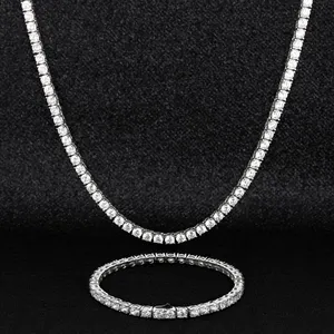 KRKC Drop Shipping 1pcs Service 3mm White Gold Plated CZ Tennis Bracelet and Necklace Set Jewelry Choker Tennis Chain