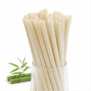 Custom Logo Food Grade Bamboo Fiber Straight Straw Disposable Bamboo Straws For Iced Tea Smoothie Catering - Product Image 1