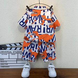 Ensemble de vêtements pour bébé d'été, 2 pièces, imprimé lettres de dinosaure, chemise à <span class=keywords><strong>col</strong></span> boutonné et short ample à ourlet roulé, tenues pour garçons - Product Image 5