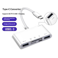 Cable Convertidor Multifuncional 6 en 1, Adaptador OTG de Carga Rápida de 30W, Lector de Tarjetas TF y SD, 3 Puertos USB 3.0