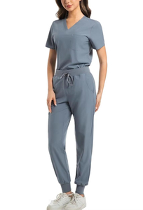 Conjunto de Blusa con Botones y Cuello Redondo y Pantalones de Jogging Ajustados con Cordón para Mujer, Ideal para Hospitales y Salones de Belleza - Product Image 4