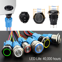 Interrupteur à bouton-poussoir LED RGB en aluminium/acier inoxydable IP65 1NO1NC 5A 250V AC/DC avec anneau lumineux multicolore