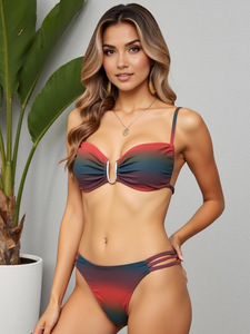 Trendy Gradient Bikini <b>Set</b> Sexy Swimwear <b>for</b> Summer Vacation Split <b>Bathing</b> Suit Beach Party Must-Have - Product Image 2