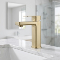Robinet de lavabo de salle de bain chaud/froid en acier inoxydable 304 doré, avec mitigeur à cartouche céramique, design moderne et minimaliste, à poser sur le comptoir