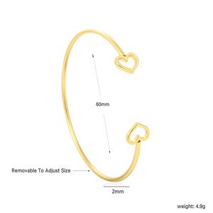 Bracelet manchette minimaliste en acier inoxydable, motif cœur géométrique, étanche, plaqué or 18 carats, joncs ouverts pour femme - Product Image 3