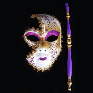 Maschere Veneziane Personalizzate HLC con Bastone, per Carnevale Romano, Halloween, Feste a Tema Venezia e Italia, Produttore di Maschere per Feste - Product Image 1