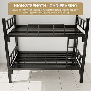 Modern Bunk <b>Bed</b> Wood Grain Ladder Handrail Iron Keel <b>Frame</b> Screwless Snap-Lock Wire Mesh <b>Platform</b> Full Size 10-Year - Product Image 4