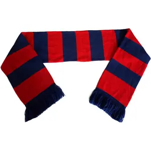 Customized Jacquard Knit Scarf Promotional Soccer Fan Blue Red Gift Bar Scarves