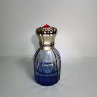 Botol Parfum Kaca Biru Bening 30ml Vintage Mewah, Tutup Logam Hot Stamping Mewah, Pompa Kosong untuk Wewangian dan Makeup