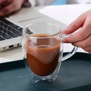 Tasses à cappuccino en verre isolant à double paroi transparentes avec poignée pour espresso, latte, thé, macchiato, boissons chaudes/froides, tasses à thé et soucoupes - Product Image 5