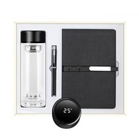 Haute qualité affichage de la température bouteille en verre exquis cahier métal stylo cadeau ensemble affaires promotionnel entreprise cadeau ensemble