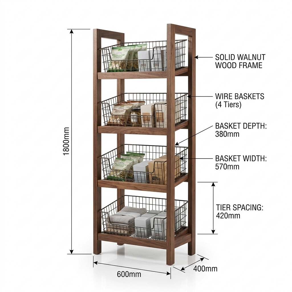 Custom Walnut Wood Bakery Display Rack Floor Standing Bread Pastry Stand Gourmet Snack Merchandiser Boutique Pet Supply Fixture — view 4