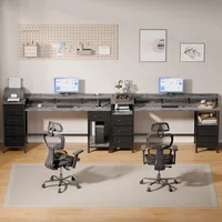 Bureau de jeu en forme de L avec grain de marbre, support pour écran + station de charge et tiroirs