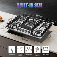 Table de cuisson à gaz encastrable de 30 pouces, 5 brûleurs, en acier inoxydable, convertible propane/gaz naturel, plaque de cuisson à double combustible scellée 4,5 kW