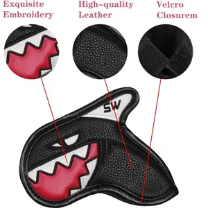 Exquisite Shark embroidery golf irons head cover headcovers custom made golf pu leather covers